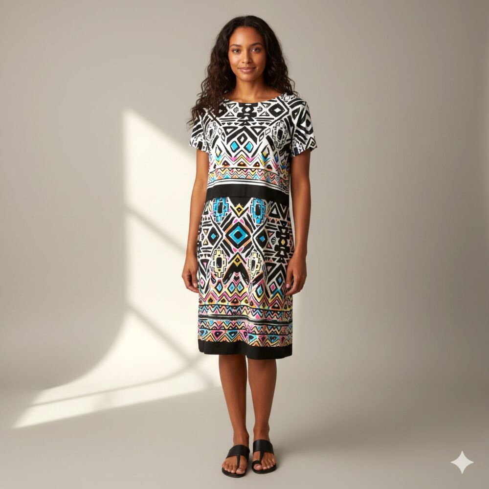 Ronni Nicole Colorful Geometric Print Layered Blouson Dress Size 10 Artsy